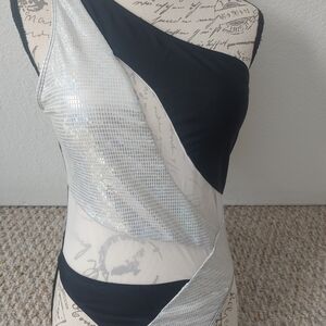 Black and Silver One-Shoulder Swimsuit